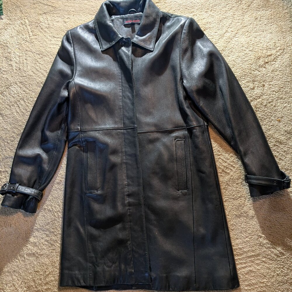 Women's Black Genuine Leather Coat Sz 8